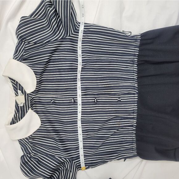 VINTAGE 80s dress collared striped black with pocket M - Picture 9 of 13